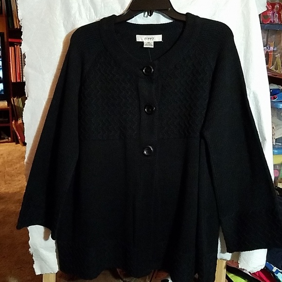 JENNY 2x Black Button Long Sleeve Sweater Jacket - Picture 1 of 6